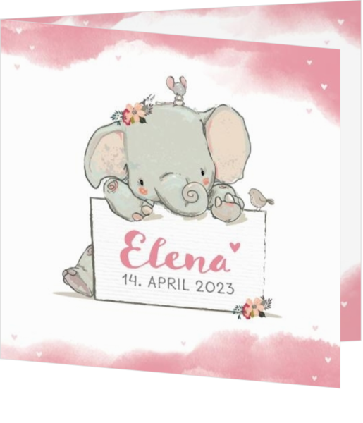 Geburtskarte Elena - Niedlicher kleiner Elefant