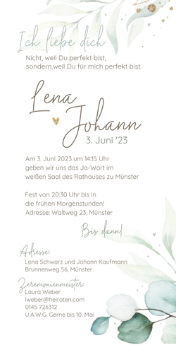 Hochzeitskarte   Aquarellzweige Rückseite