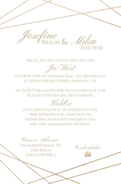 Hochzeitskarte   Geometrische Linien Rückseite