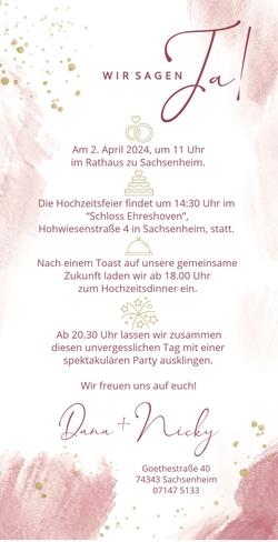 Hochzeitskarte   Herzen Rückseite