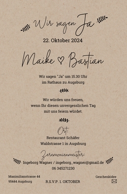 Hochzeitskarte   Blumen und Kraftpapier Rückseite