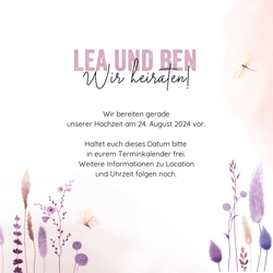 Save the Date   Lila Blumen Rückseite