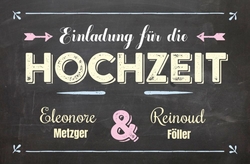 Hochzeitskarte   Einladung auf Schultafel Vorderseite