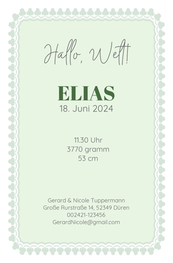 Geburtskarte Elias   Fotokarte mit botanisches Muster Rückseite