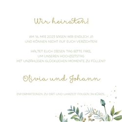 Save the Date   Stilvolles Grün und Gold Rückseite