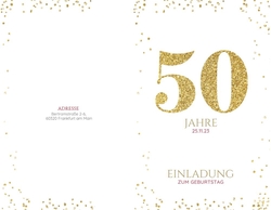 Einladungskarte   Goldene 50 mit Konfetti Rückseite/Vorderseite