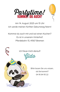 Einladung   Fröhlicher Panda Rückseite