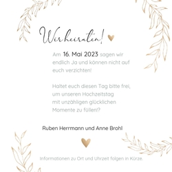 Save the Date   Goldene Zweige mit Kraft Rückseite