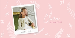 Kommunion Danksagung Clara   Polaroid auf Rosa Vorderseite