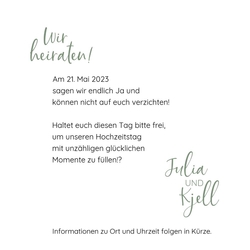 Save the Date   Stilvolles Grün Rückseite