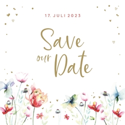 Save the Date   Fröhliche Blumenkarte Vorderseite