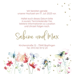 Save the Date   Fröhliche Blumenkarte Rückseite