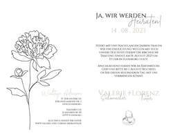 Hochzeitskarte   Stilisierte Blume mit Ringen Innenseite