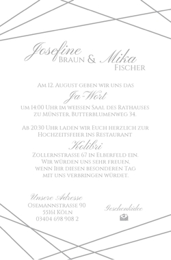 Hochzeitskarte   Geometrische Linien Rückseite