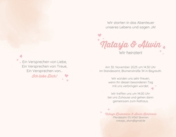 Hochzeitskarte   Rosa Hochzeitsauto Innenseite