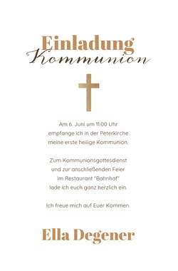  Kommunion Einladung Ella   Goldenes Kreuz Rückseite