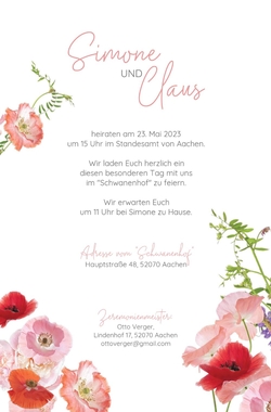 Hochzeitskarte   Blumenfest Rückseite