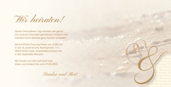 Hochzeitskarte   Goldene Ringe im Sand Innenseite