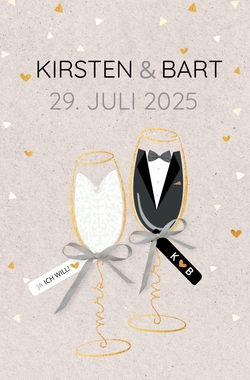 Hochzeitskarte   Mr & Mrs in einem Champagnerglas Vorderseite