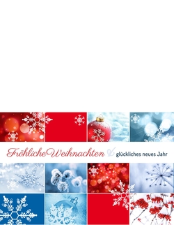 winterliche Schneeblumen Collage, Rot, Weiß, Blau Rückseite/Vorderseite